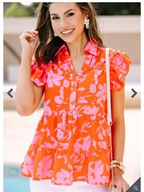 Boutique Worth Your While Orange Floral Top